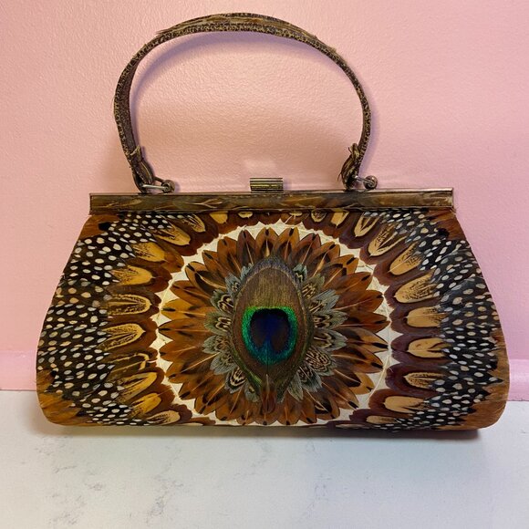 Vintage Peacock Feather Clutch – Ornate, Unique & Versatile - Picture 3 of 5